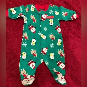 Child of Mine newborn First Christmas One Piece Footed Pajamas Green Fleece